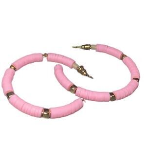 Pink Soft Clay Bead Open Hoop Earrings